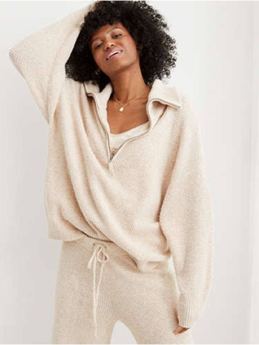 Aerie CozyUp Waffle Quarter Zip Sweater